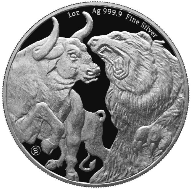 1 oz (31,1g) Bull & Bear Silbermünzen differenzbesteuert nach §25a UstG